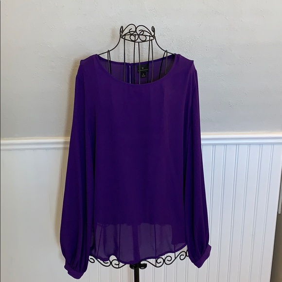 💚Worthington Sheer Long SleevePurpleBlouse WomenL - Picture 1 of 7